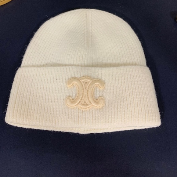Celine Winter White Ribbed Knit Beanie (NWOT) - Picture 1 of 2
